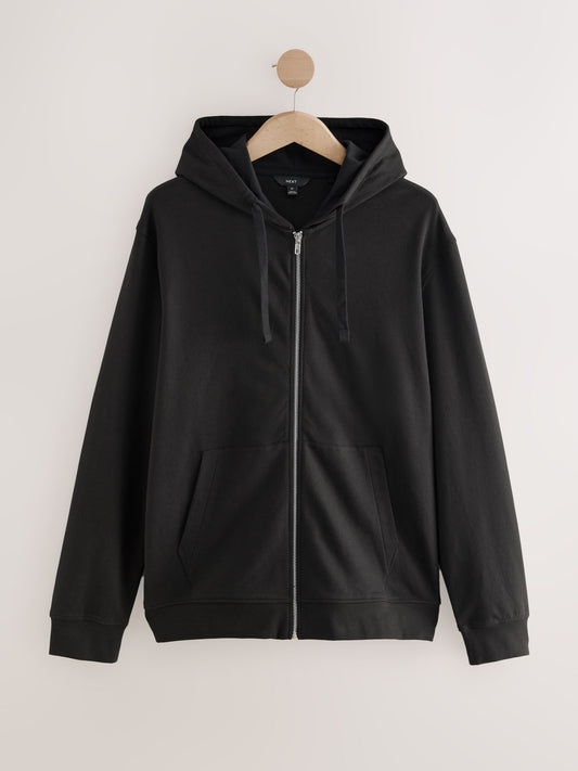 Black 100% Cotton Lightweight Zip Up Hoodie