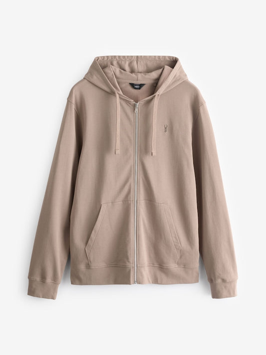 Stone Neutral 100% Cotton Lightweight Zip Up Hoodie