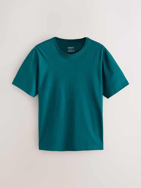 Teal Blue Regular Fit Essential Crew Neck Cotton T-Shirt