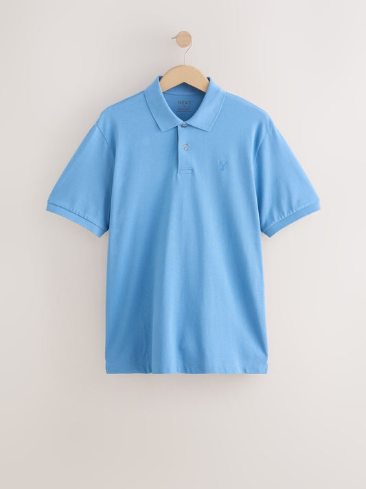 Blue Regular Fit Short Sleeve Pique Polo Shirt
