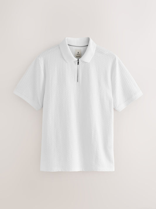 White Regular Fit Short Sleeve Pique Polo Shirt