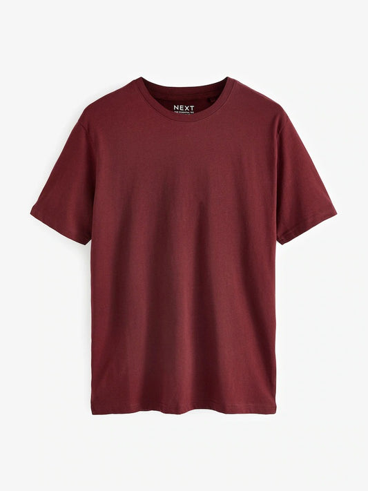 Red Burgundy Regular Fit Essential Crew Neck Cotton T-Shirt
